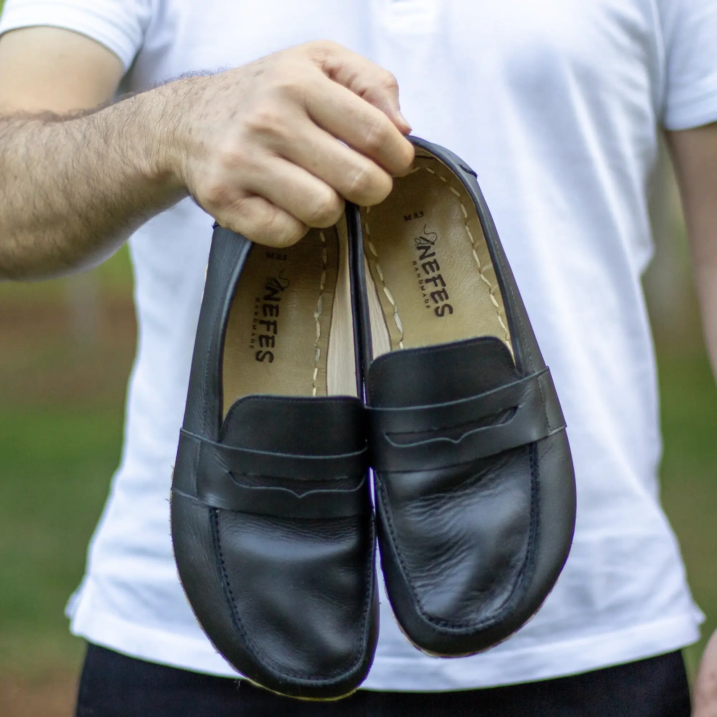 eco friendly leather barefoot earthing shoes men black