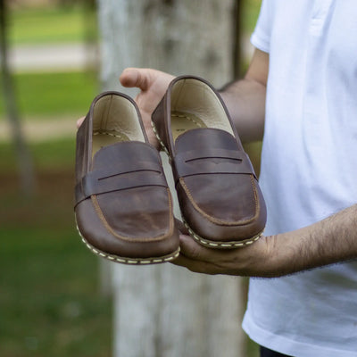 everyday comfort mens leather barefoot earthing shoes crazy classic brown