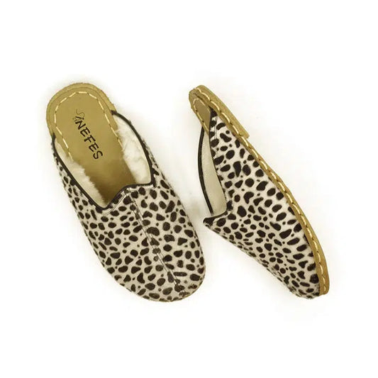 faux fur leopard print slippers for women