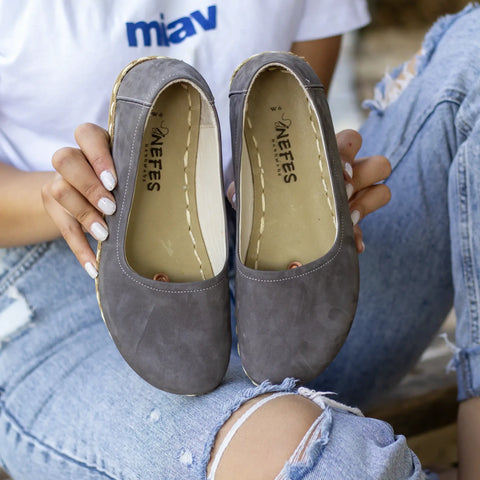 flexible womens barefoot flat shoes gray nubuck