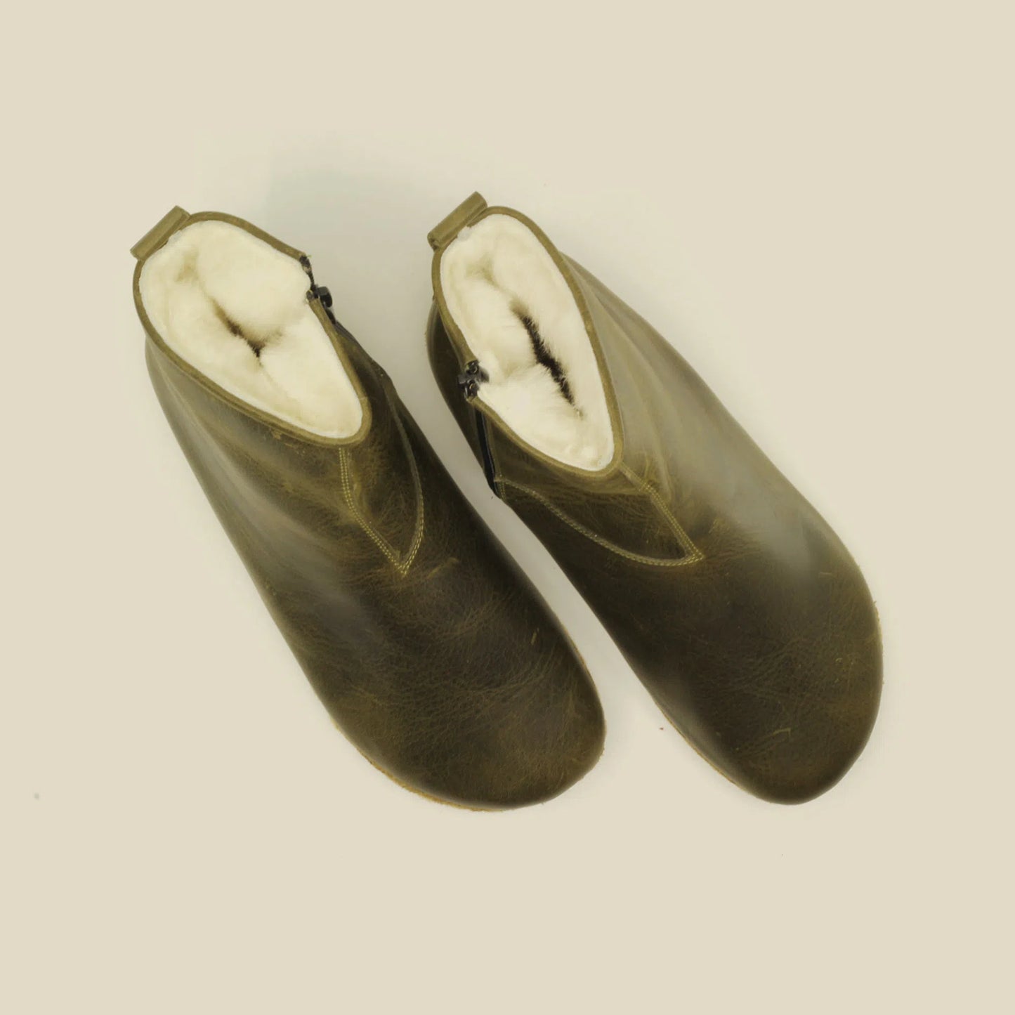 Fur Lining Handmade Barefoot Men's Olive Green Zippered Short Boots-Short Boots-nefesshoes-5-Nefes Shoes