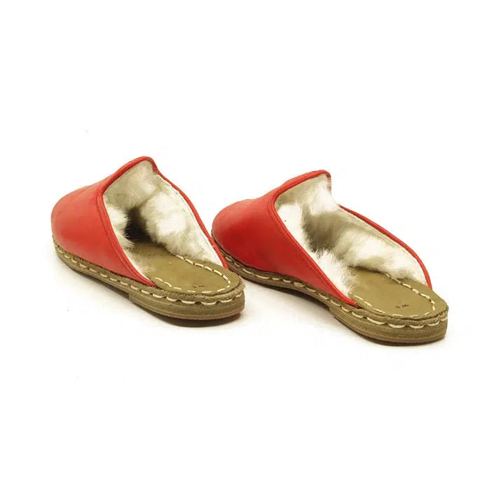 furry sheepskin red mens slippers