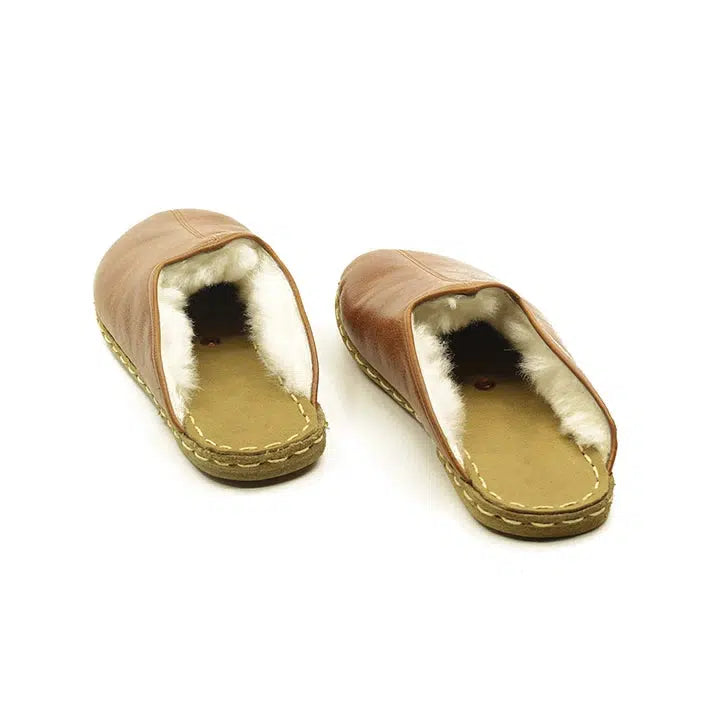 fuzzy leather summer slippers nubuc brown