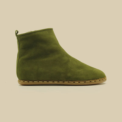 Genuine Leather Barefoot Men's Green Zippered Short Boots-Short Boots-nefesshoes-5-Nefes Shoes