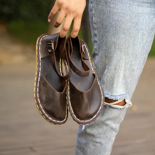 genuine leather barefoot sandals brown handmade comfort