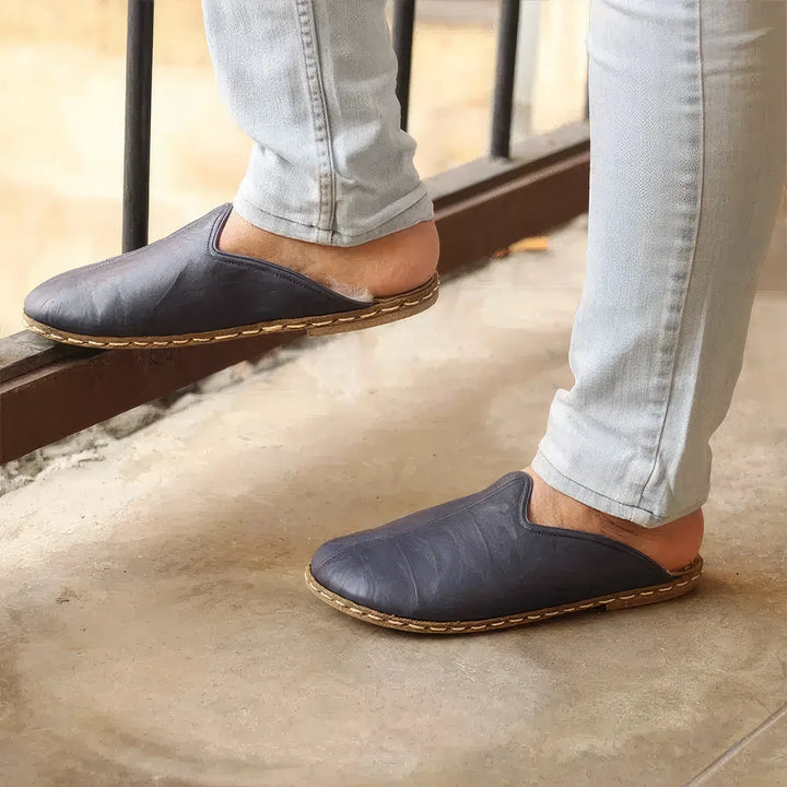 genuine sheepskin slippers women navy blue tone