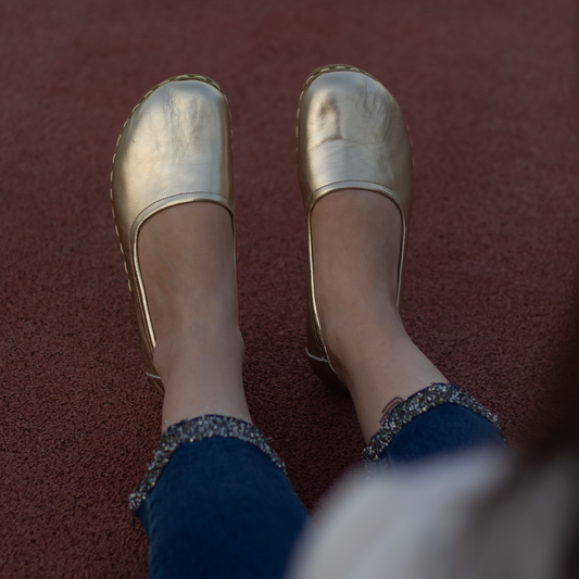 Handmade Barefoot Leather Shoes for Women in Gold