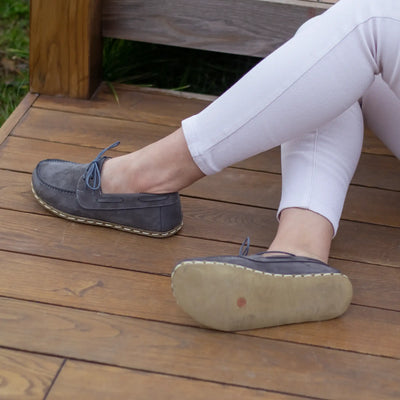 gray leather barefoot minimalist shoes for women