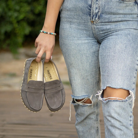 gray nubuck barefoot earthing shoes for women