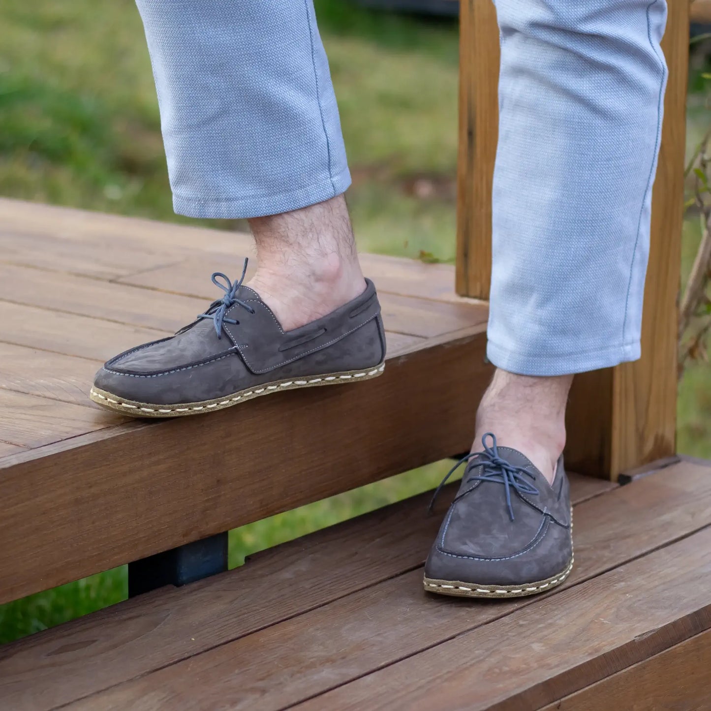 gray nubuck barefoot mens grounding earthing leather shoes