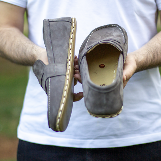 gray nubuck barefoot shoes mens leather