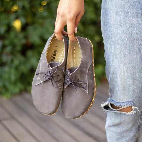 gray nubuck handmade womens barefoot leather minimalist shoes