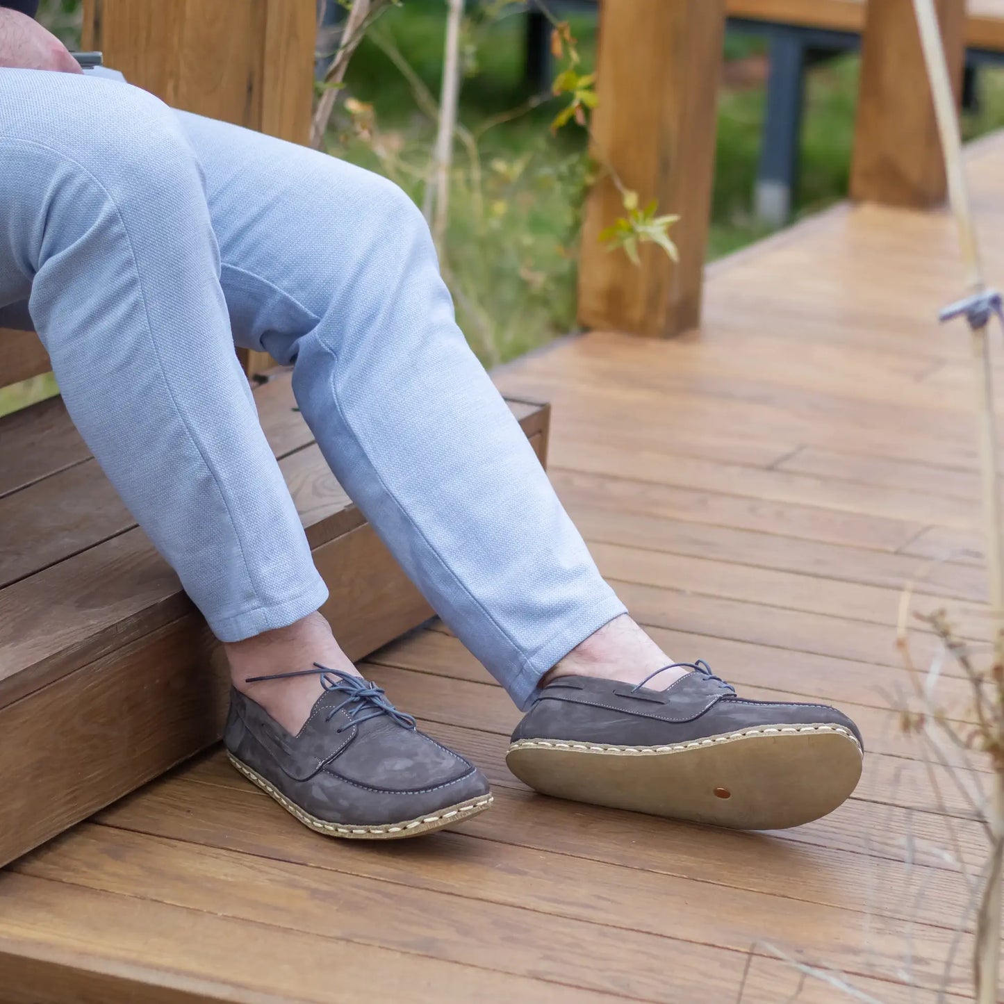 gray nubuck leather mens barefoot grounding earthing shoes