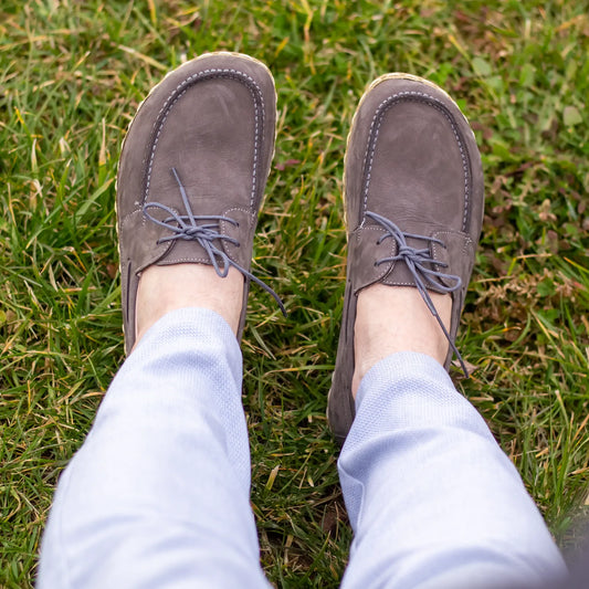 gray nubuck mens leather earthing barefoot shoes