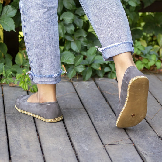 gray nubuck womens barefoot flat shoes