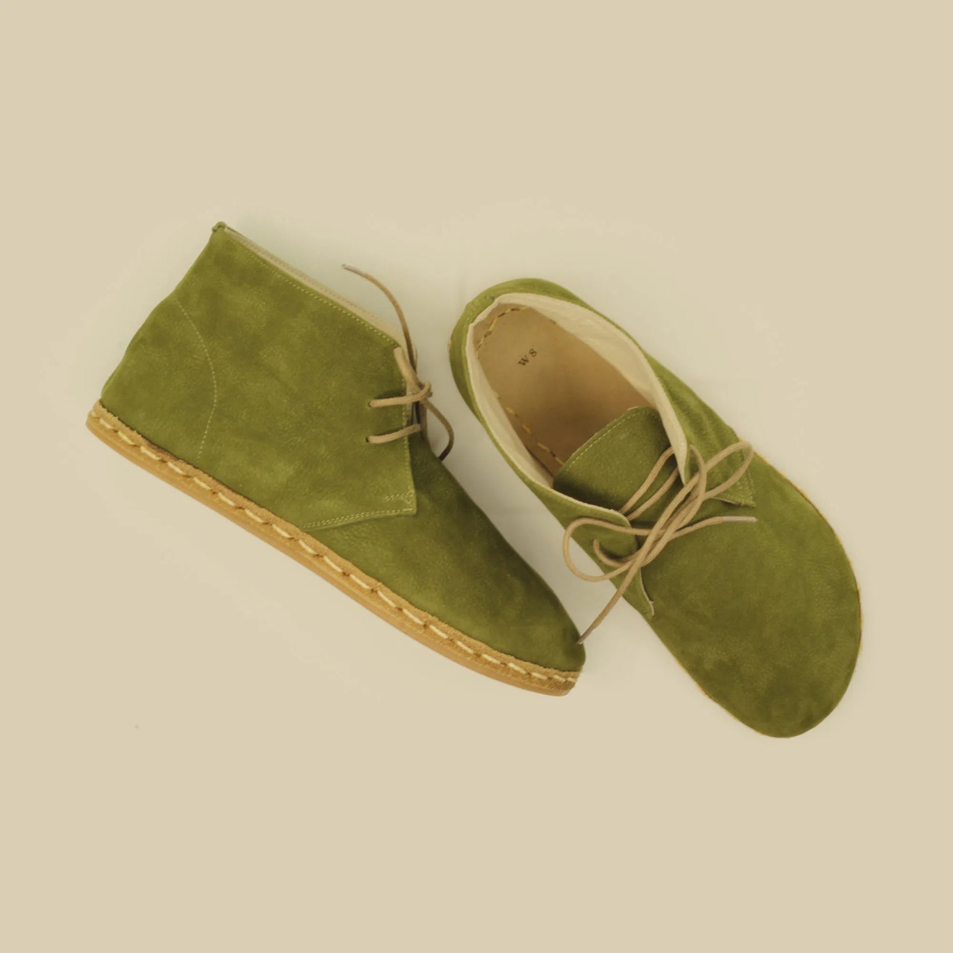 Green Barefoot Leather Men's Laced Short Laced Short Boots-Ayakkabılar-nefesshoes-5-Nefes Shoes