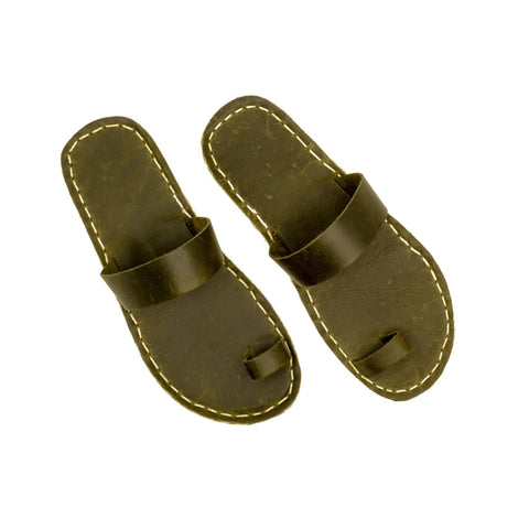 green one toe leather slippers handmade comfort