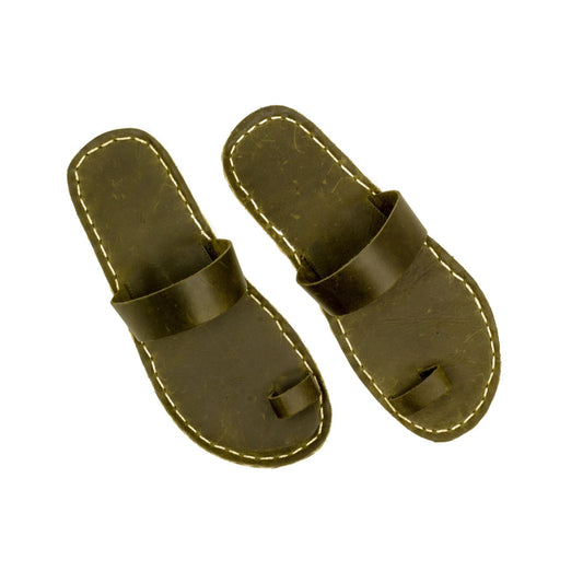 green one toe leather slippers handmade comfort