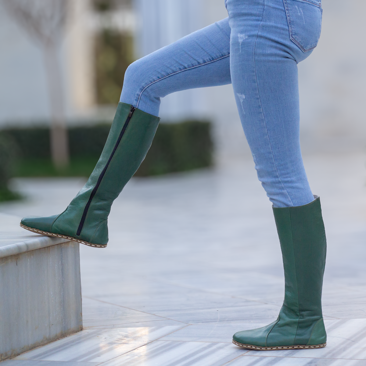 Green Women s Leather Barefoot Earthing Long Boots Nefes