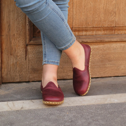 grounding barefoot burgundy earth touch shoes women’s