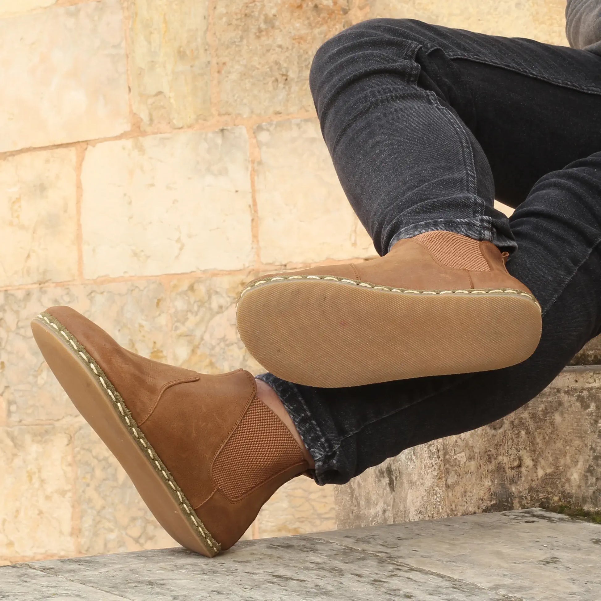 grounding barefoot chelsea boots matte brown handmade men