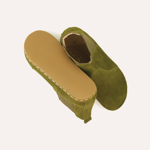 grounding barefoot chelsea boots nubuck green handmade men