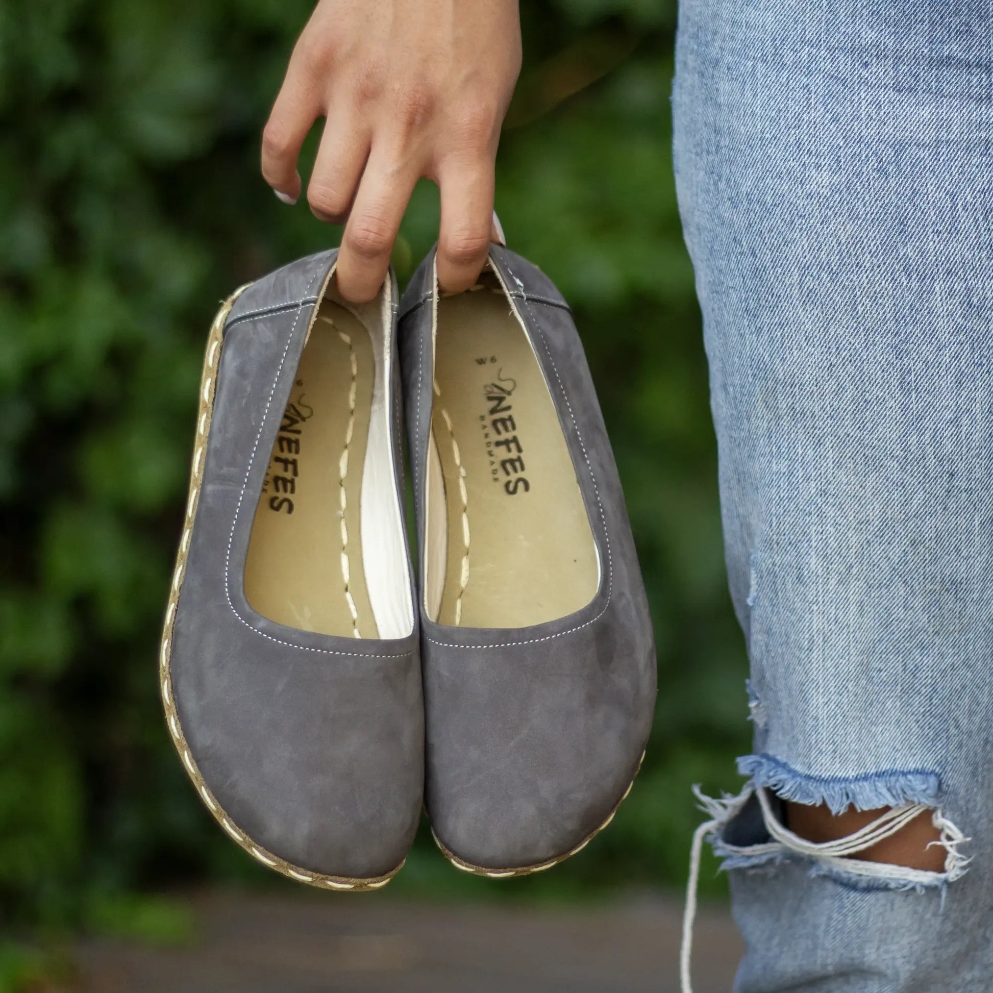grounding barefoot flat shoes gray nubuck women