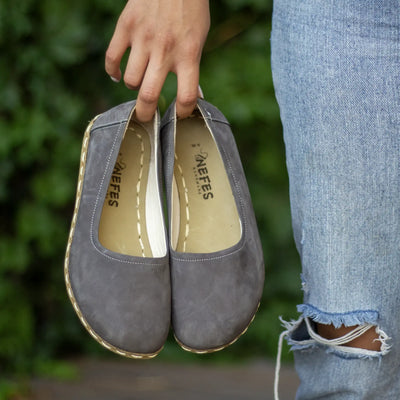 grounding barefoot flat shoes gray nubuck women