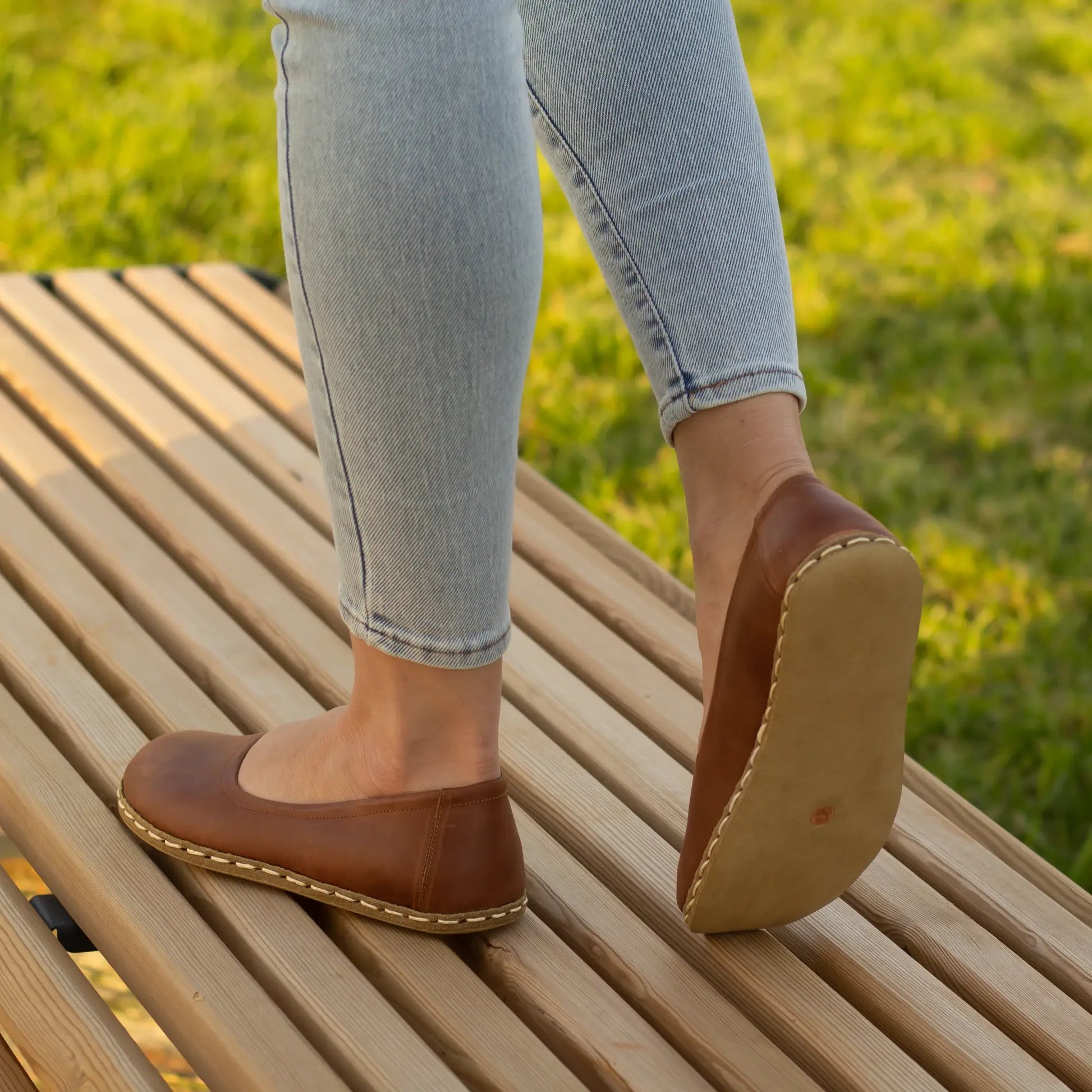 grounding barefoot flat shoes light brown women