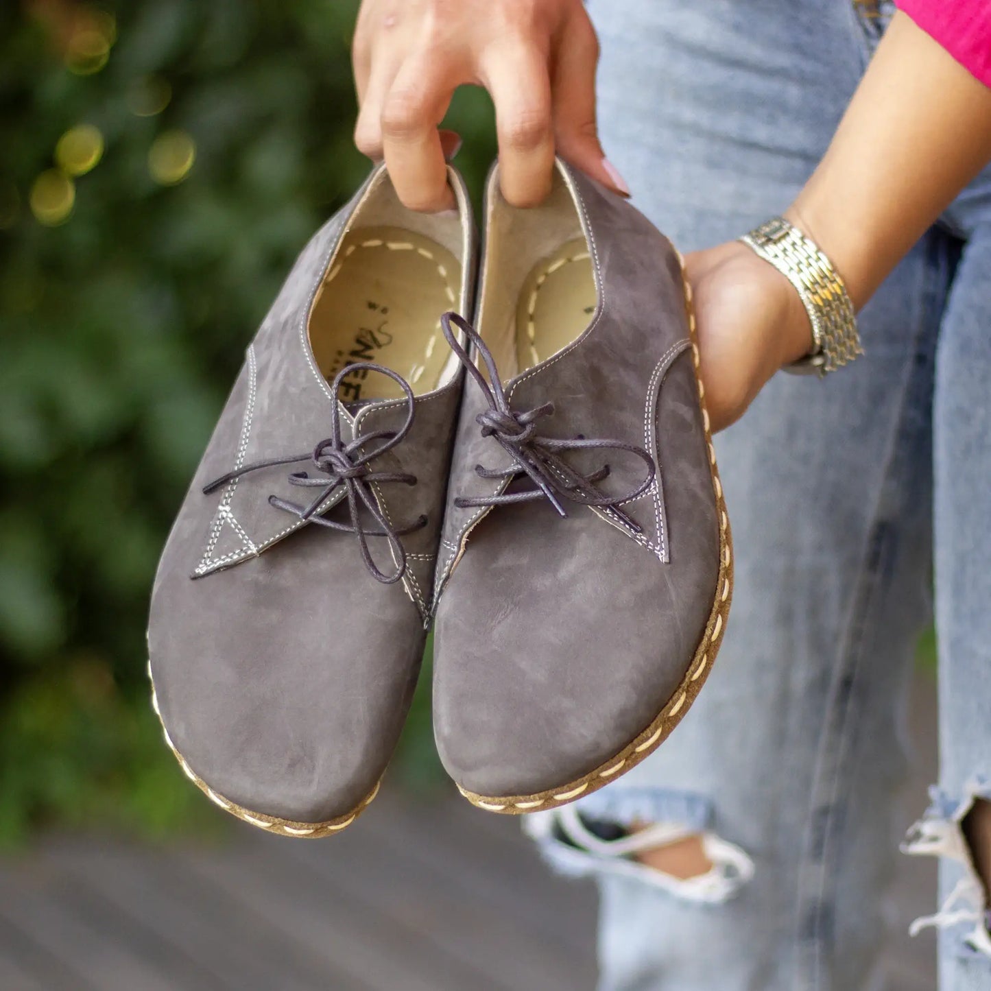 grounding effect handmade barefoot shoes gray nubuck for women