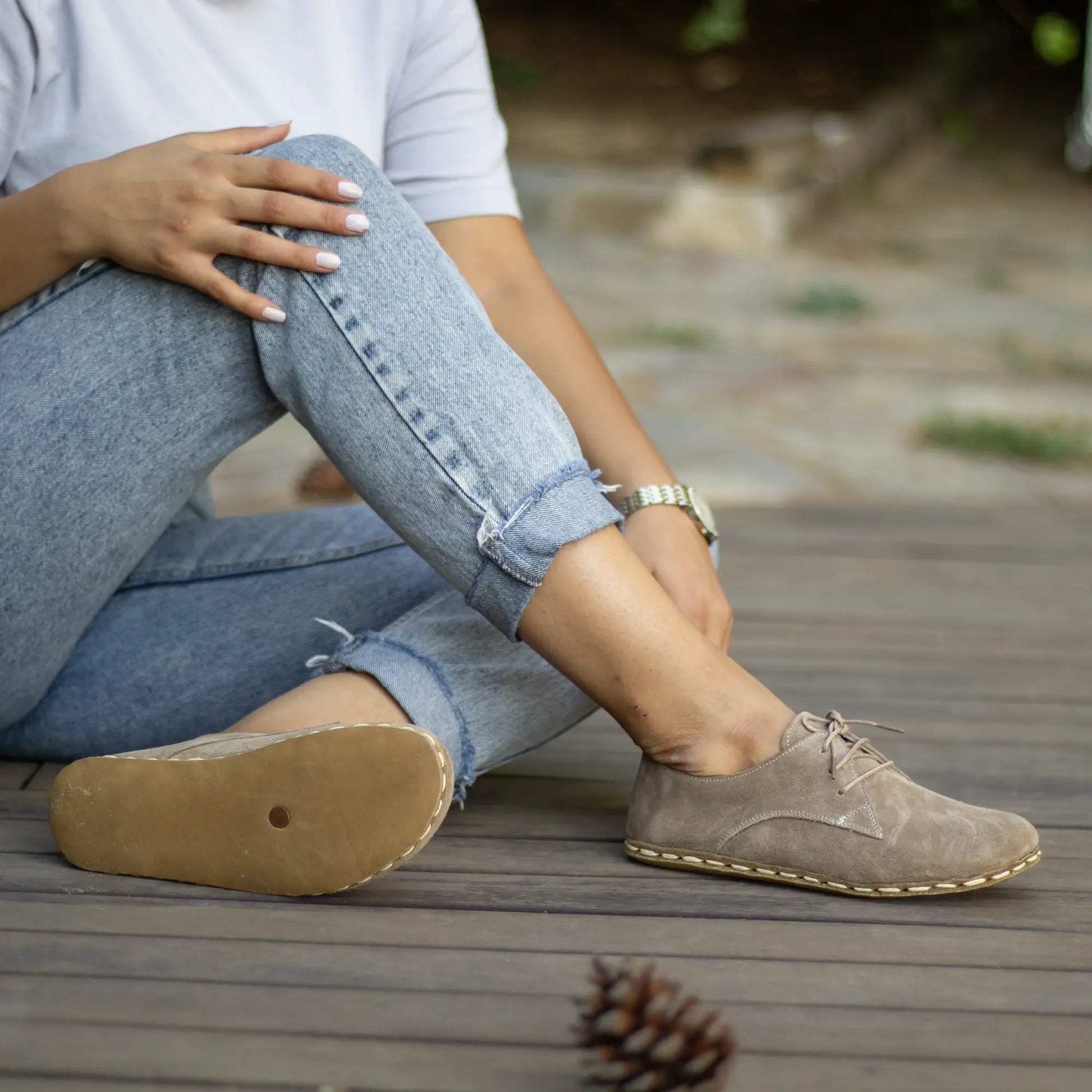 grounding effect handmade barefoot shoes milky brown for women