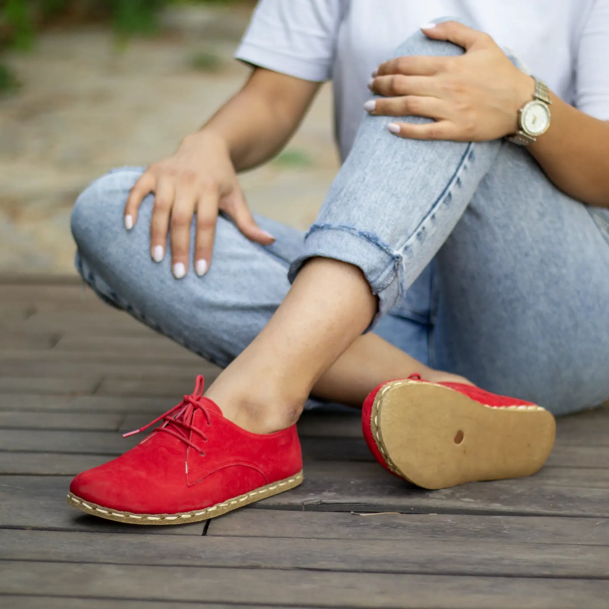 grounding effect handmade barefoot shoes red nubuck for women