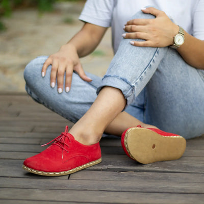 grounding effect handmade barefoot shoes red nubuck for women