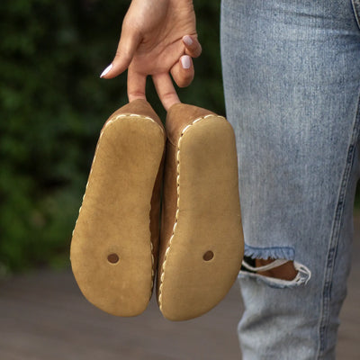 grounding effect womens barefoot flat shoes matte brown