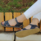 grounding womens navy blue leather huarache barefoot sandals