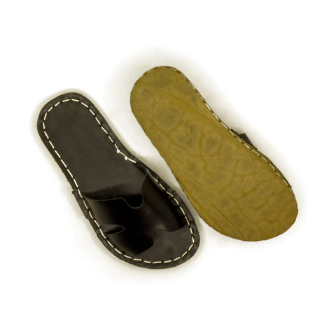 h style barefoot slippers for men black leather