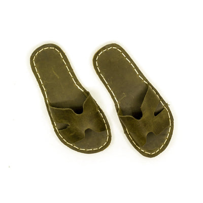 h-style green leather barefoot slipper for men