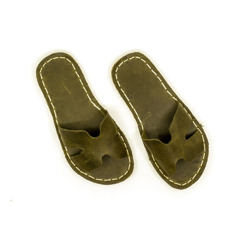 h-style green leather barefoot slipper for men
