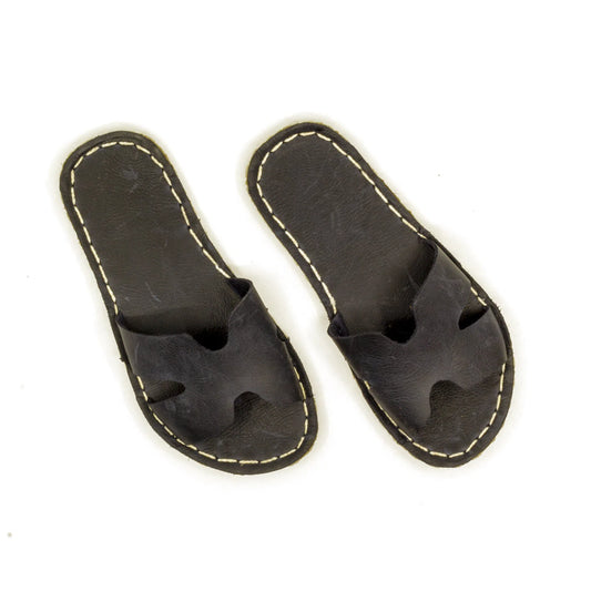 H-Style Navy Blue Leather Barefoot Slipper For Men-H-Style Slipper-nefesshoes-5-Nefes Shoes