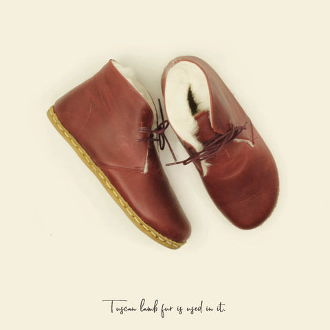 handcrafted barefoot grounding ankle boots burgundy women design