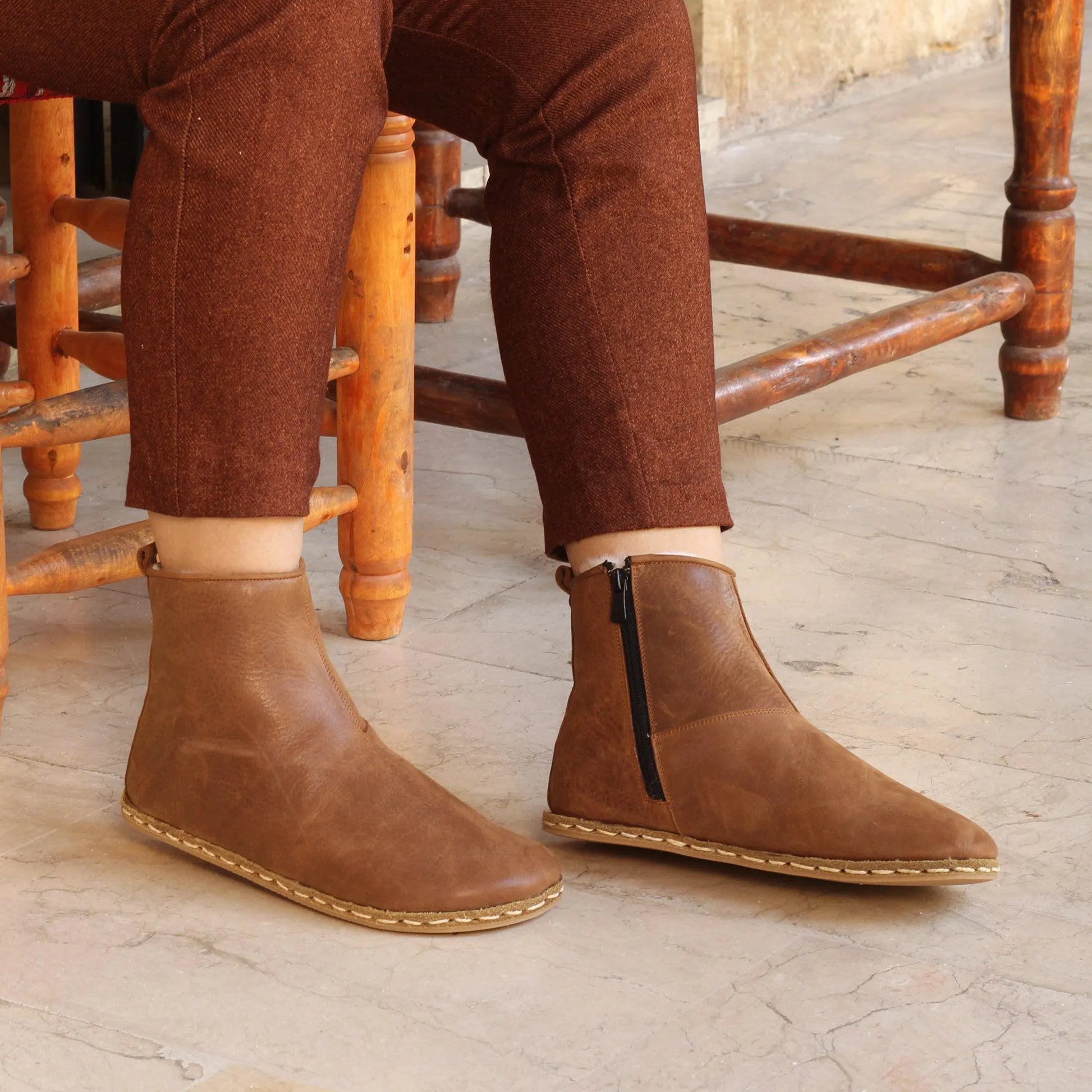 Handcrafted Matte Brown Tuscan Fur Ankle Boots For Women-Women's Boots-nefesshoes-3-Nefes Shoes