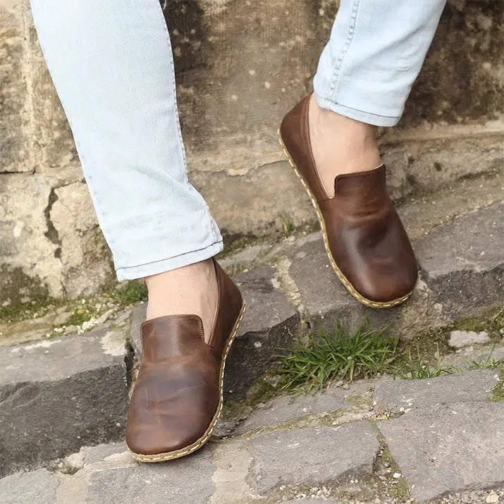 handmade barefoot brown leather shoes