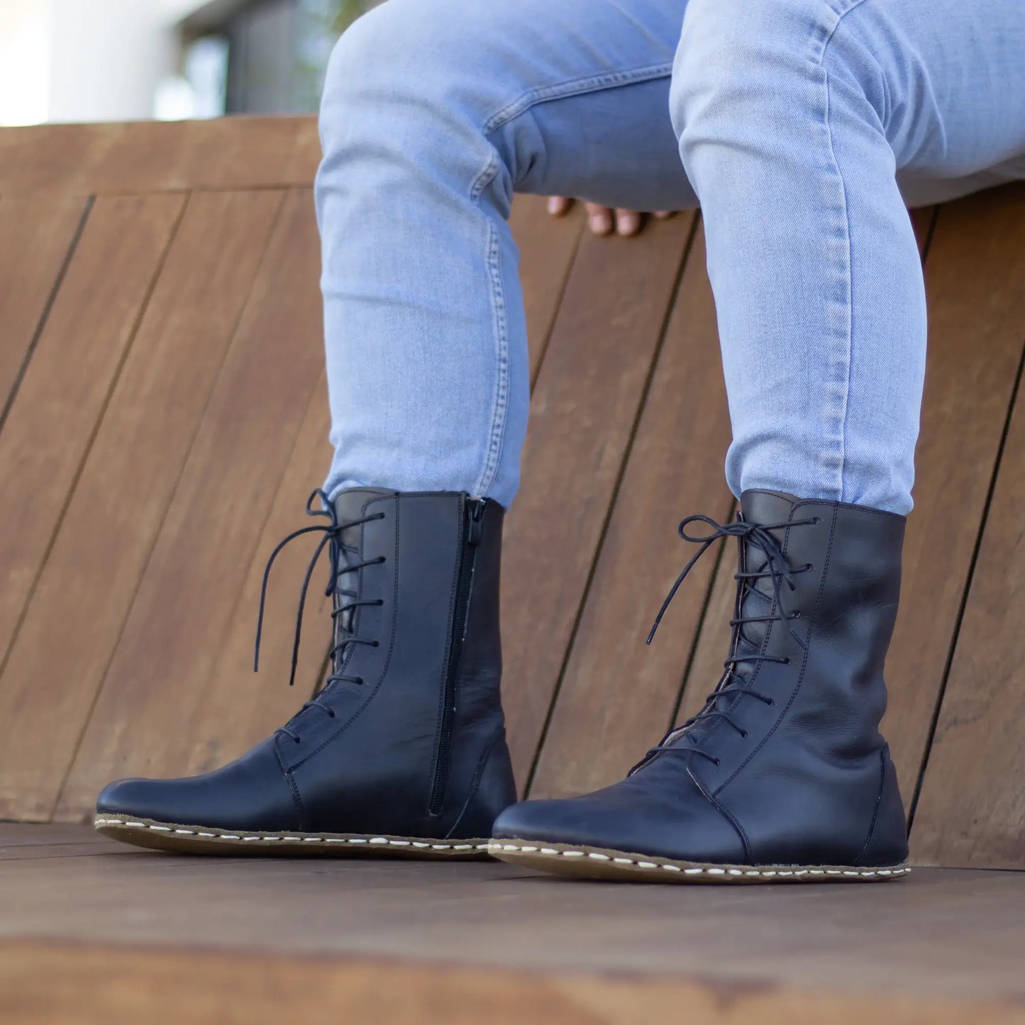 handmade barefoot lace up leather boots black men
