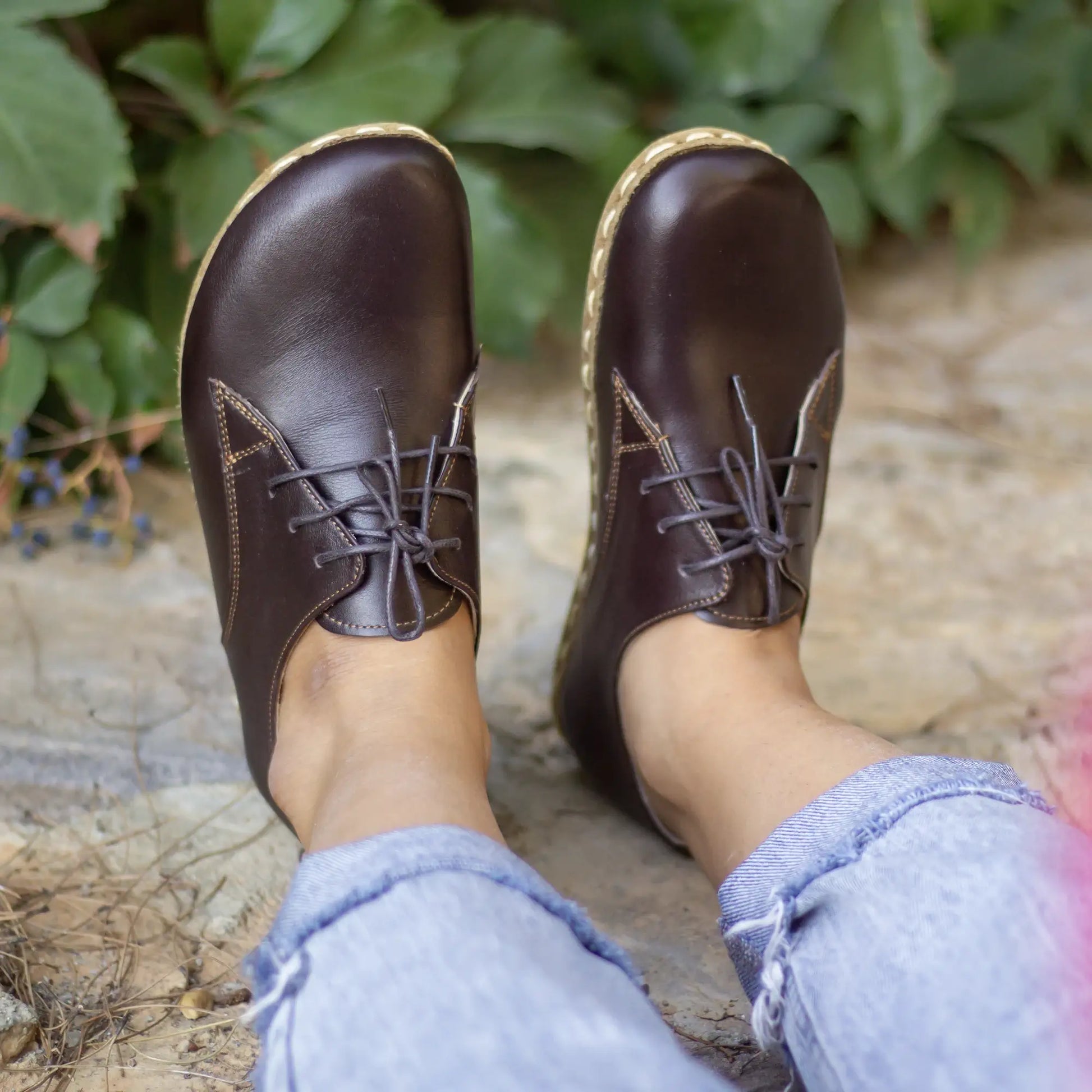 handmade barefoot leather shoes bitter brown for women