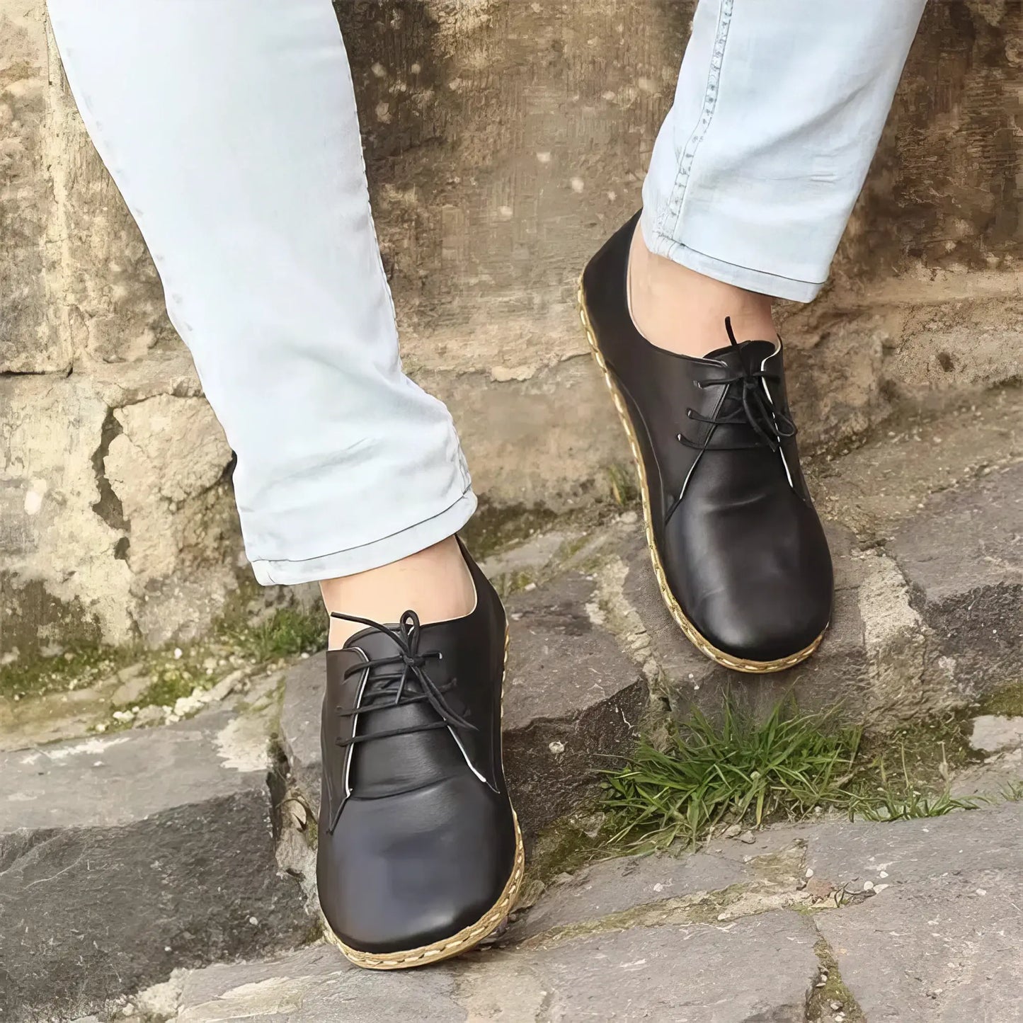 handmade barefoot leather shoes black for men