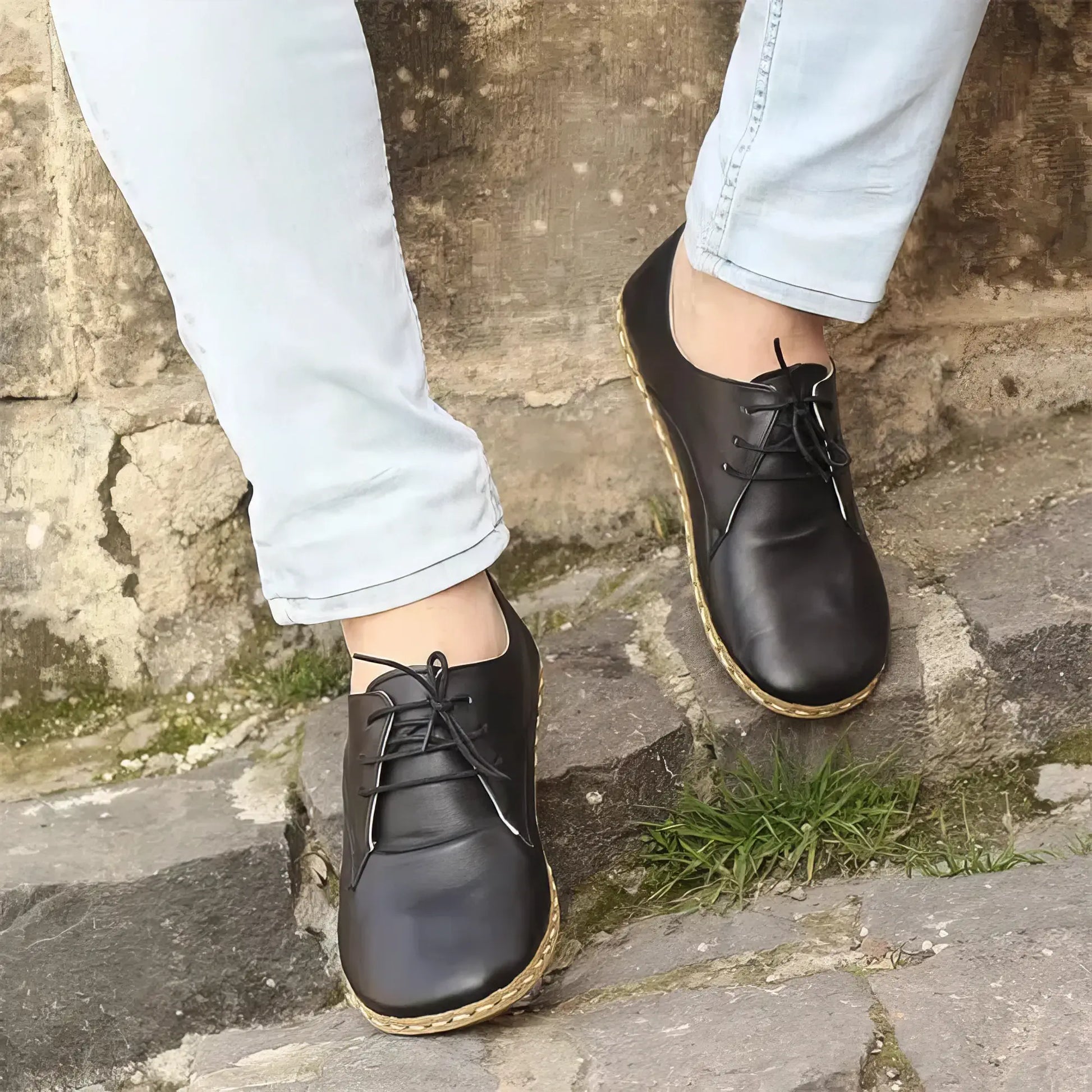 handmade barefoot leather shoes black for men