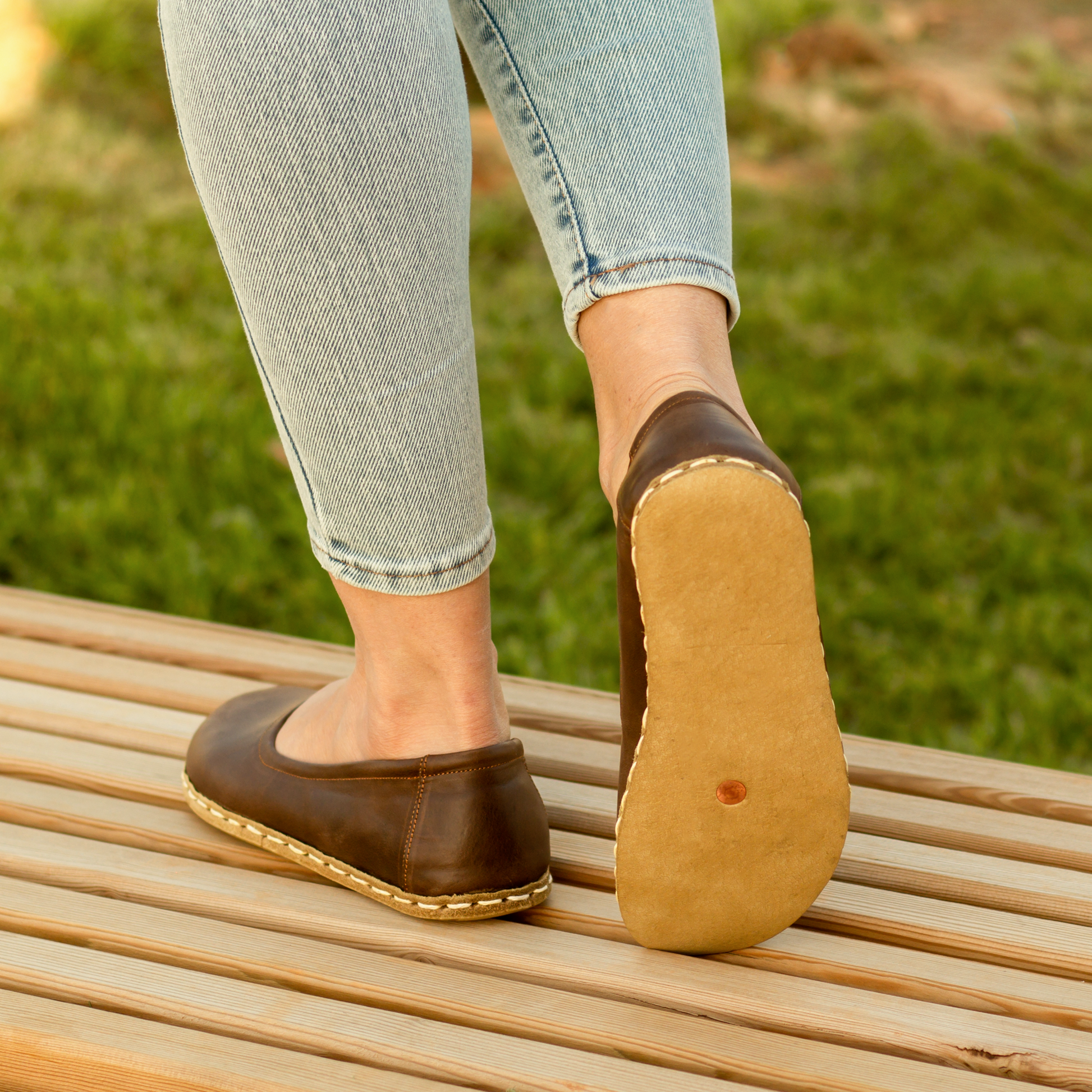 Handmade Barefoot Leather Shoes for Women in Classic Crazy Brown-Women Loafers-Nefes Shoes-5-Nefes Shoes