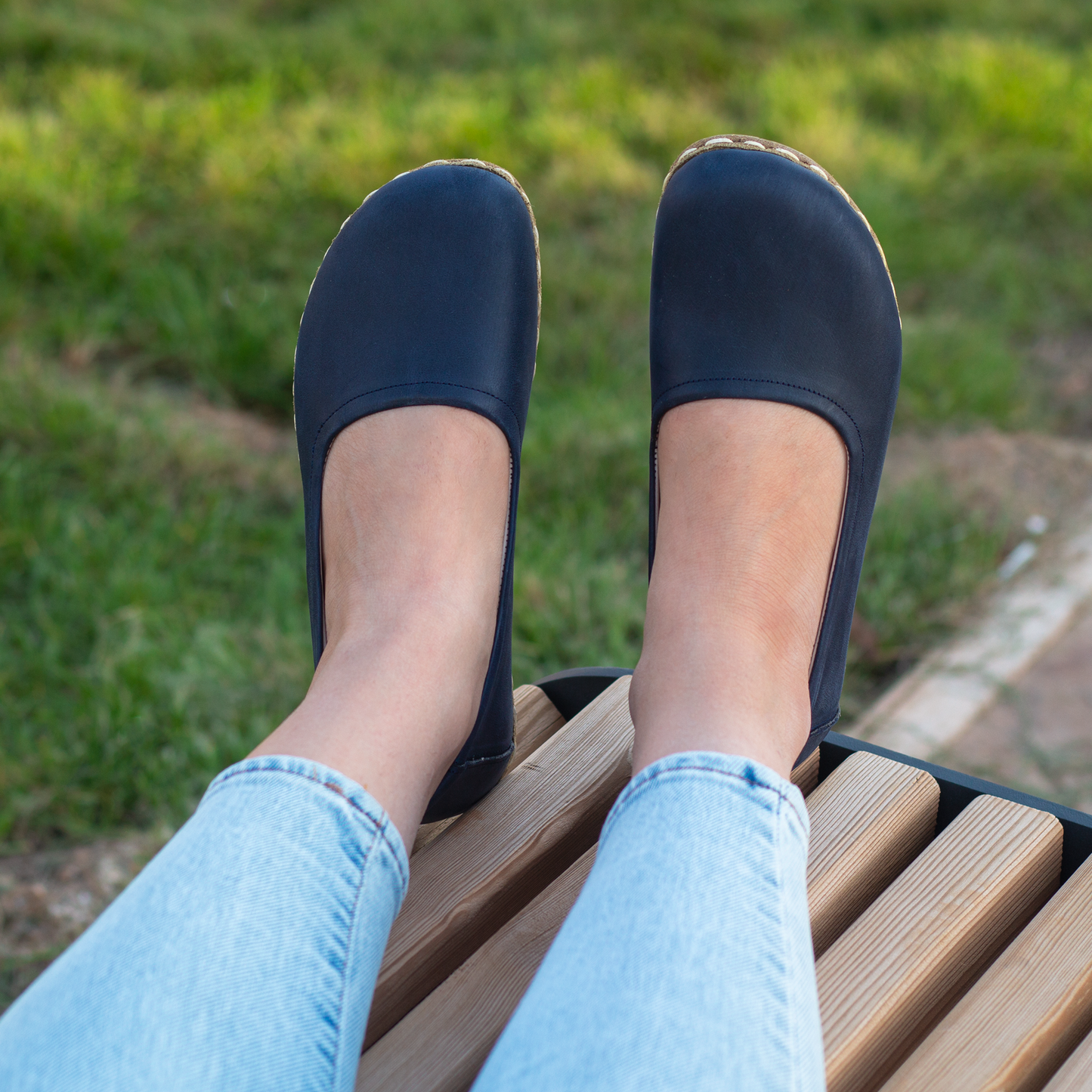 Handmade Barefoot Leather Shoes for Women in Navy Blue-Women Loafers-Nefes Shoes-5-Nefes Shoes