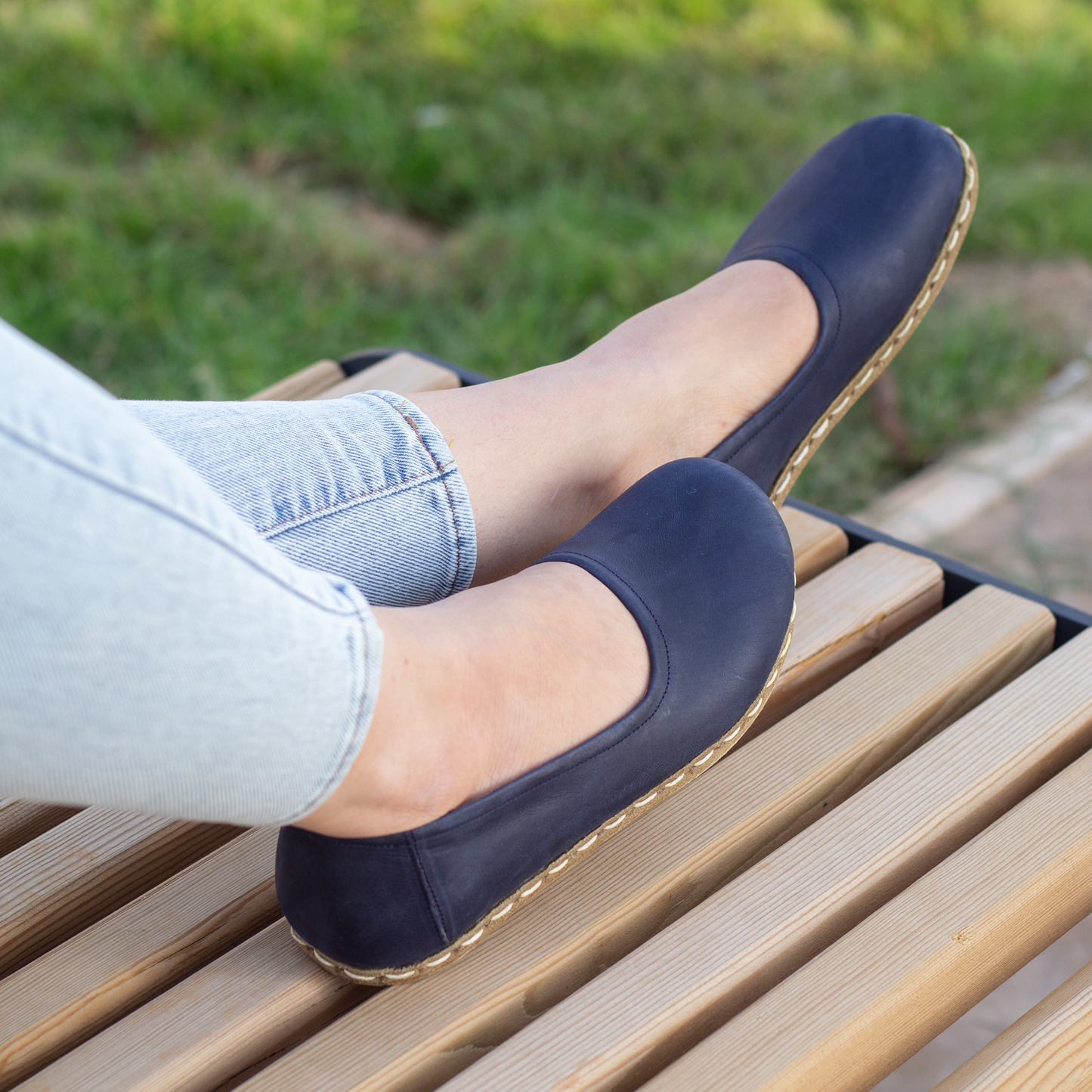 Handmade Barefoot Leather Shoes for Women in Navy Blue-Women Loafers-Nefes Shoes-5-Nefes Shoes