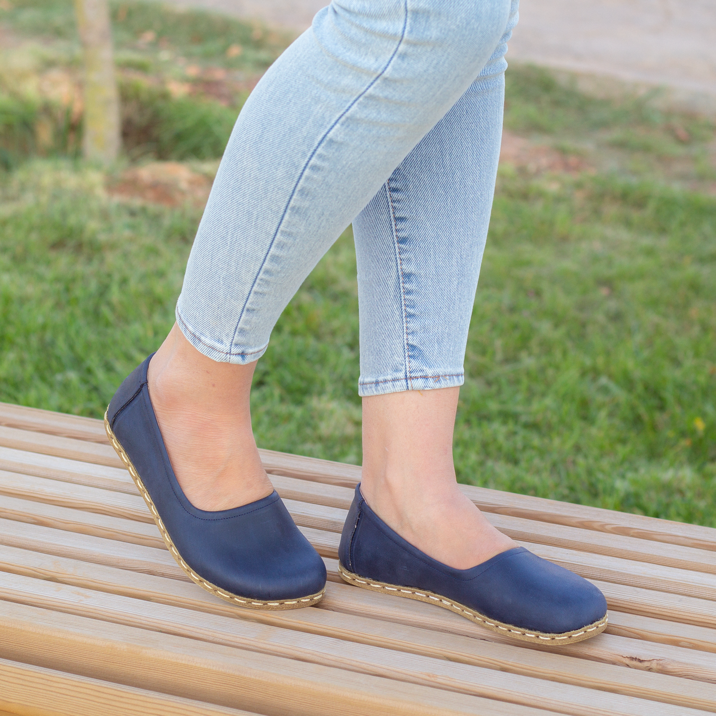 Handmade Barefoot Leather Shoes for Women in Navy Blue-Women Loafers-Nefes Shoes-5-Nefes Shoes